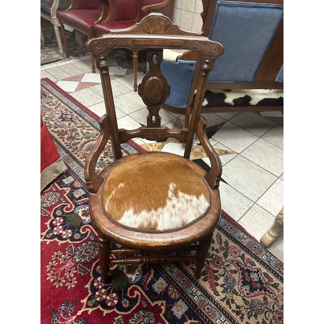 'Desperado Eastlake' 19th Century Parlor Seating Reupholstered in Cowhide and Denim For Sale - Image 9 of 12