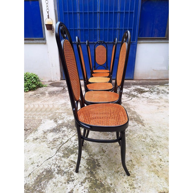 Black Model 21 Chairs in Beech and Straw, Austria, 1970s, Set of 6 For Sale - Image 8 of 17