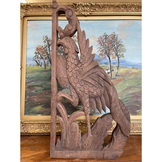 1970s Vintage Hand-Carved Wooden Architectural Panel Featuring Bird Motif For Sale - Image 5 of 10