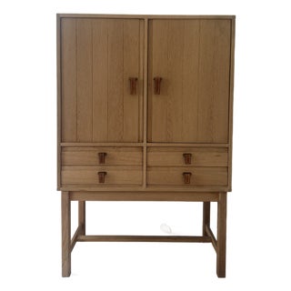 Kurt Ostervig Oak Cabinet With Leather Pulls For Sale