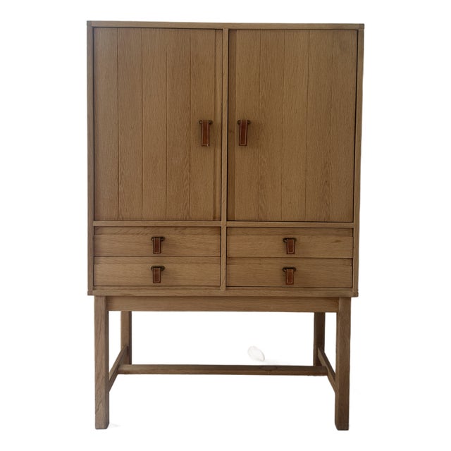 Kurt Ostervig Oak Cabinet With Leather Pulls For Sale