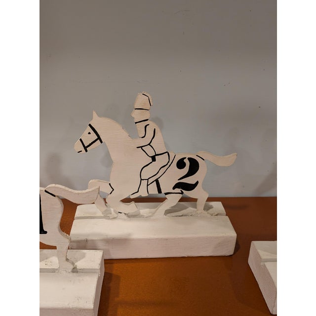 Vintage Folk Art Equestrian Chic Wood Race Horse Sculpture Carnaval Fair Game Pieces - Set of 6 For Sale - Image 15 of 18