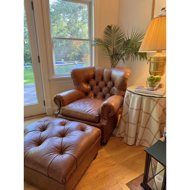 Ralph Lauren Chair and Ottoman Set in Saddle Toned Leather For Sale - Image 11 of 18