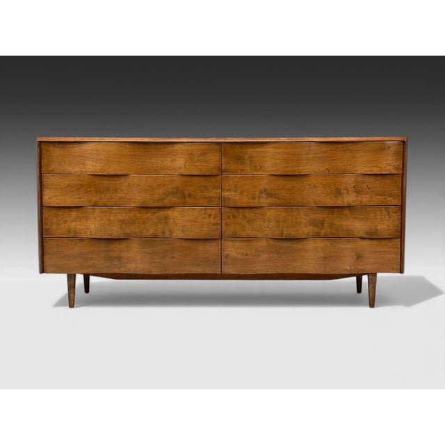 Mid-Century Modern Edmond J Spence, Swedish Modern, Maple, Rare Wave Dresser, 1950s For Sale - Image 3 of 13