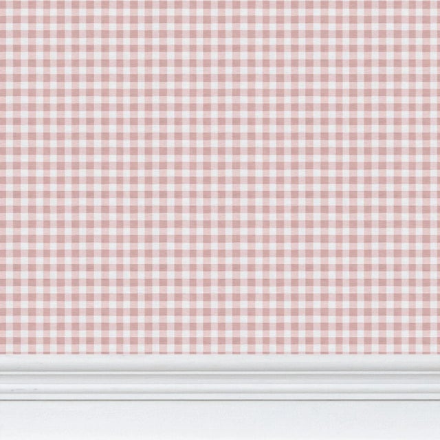Austen Gingham Small Check Traditional Wallpaper – Powder Pink 3 Yard Roll For Sale