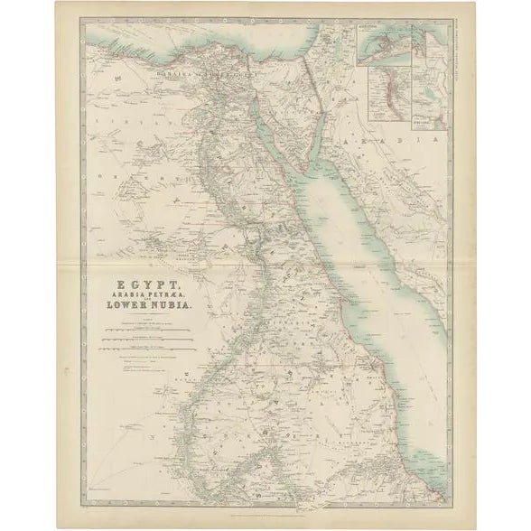 Antique Map of Egypt by Johnston, 1909 For Sale