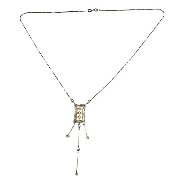 Late 20th Century 18k White and Yellow Gold and Diamond Art Deco Style Pendant Necklace For Sale