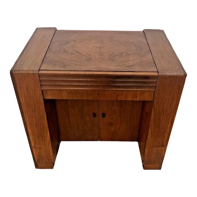 1930s Art Deco Secretary Desk Hide Away Top Door Double Lower Cabinet With Shelf For Sale