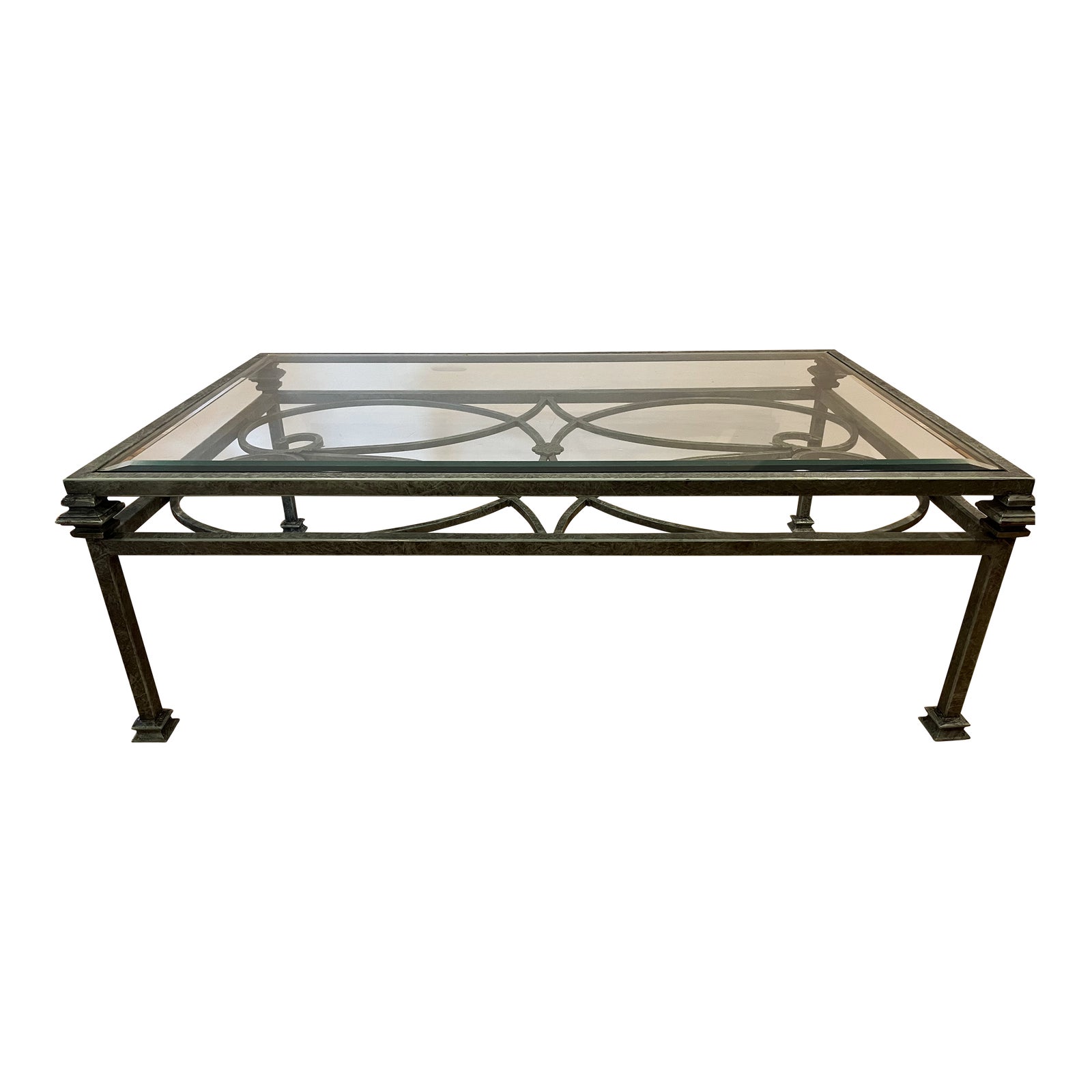 Ethan Allen Regency Openwork Glass and Wrought Iron Coffee Table Chairish