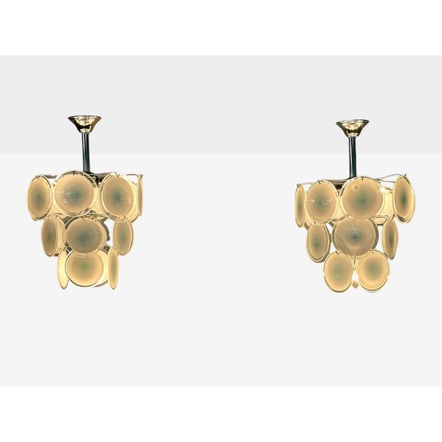 Mid-Century Modern, White Pendant Light, Murano Glass, Chrome, 1960s For Sale - Image 4 of 6