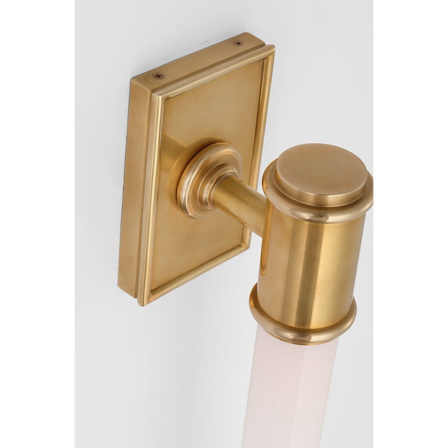 Traditional Chapman & Myers for Visual Comfort Signature Owen 30" Linear Bath Light in Antique-Burnished Brass with White Glass For Sale - Image 3 of 6