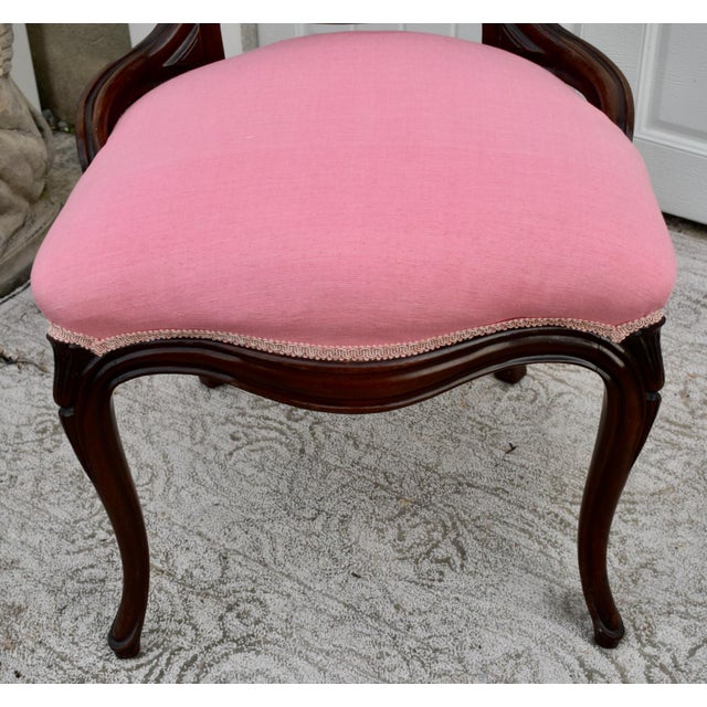 Antique Walnut Pink Round Back Victorian Style Parlor/Boudior Chair For Sale - Image 10 of 13