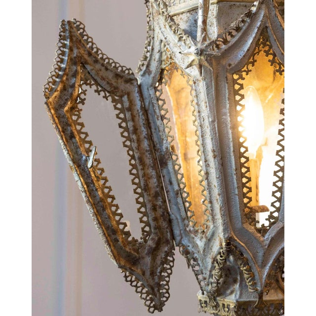 Off-white 19th Century English Painted Iron Gothic Revival Period Lanterns - a Pair For Sale - Image 8 of 9