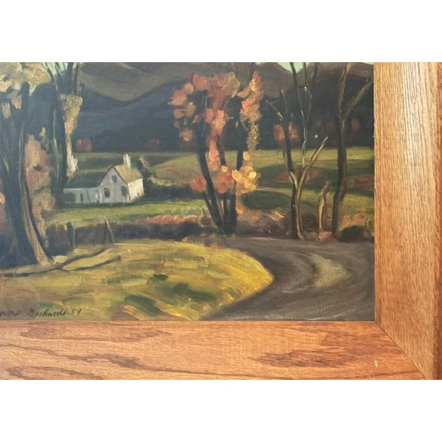 Mid 20th Century Mid Century Autumn Landscape Oil Painting in Original Wood Frame - Pennsylvania - Signed For Sale - Image 5 of 7