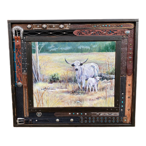 "Patience" ~ Willie Britt Original Acrylic Painting~ a Picturesque Moment of a Long Horn and Her Calf