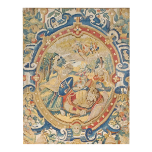 1650s Tan Ecru Scene Figural Antique Flemish Tapestry Rug 2'3 X 2'6" Flatweave Wool Carpet