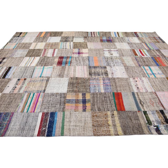 Mid 20th Century Vintage Multicolor Handmade Patchwork Turkish Wool Rug For Sale - Image 5 of 12