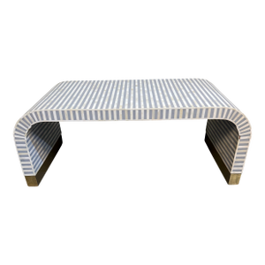 Custom Modernist Grey and White Bone Inlaid Waterfall Cocktail/Coffee Table