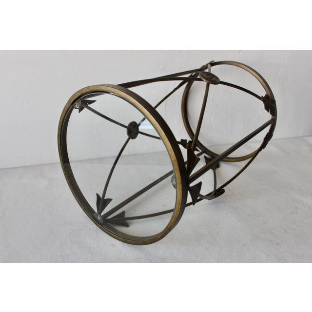 1980s Vintage French Empire Style Arrows Target Brushed Patina Bronze Finish Metal Glass Side Drinks Table For Sale - Image 11 of 12