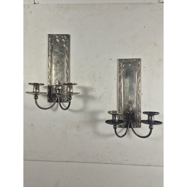 Art Deco Silver-Plated Wall Candlesticks, 1940s, Set of 2 For Sale - Image 10 of 11