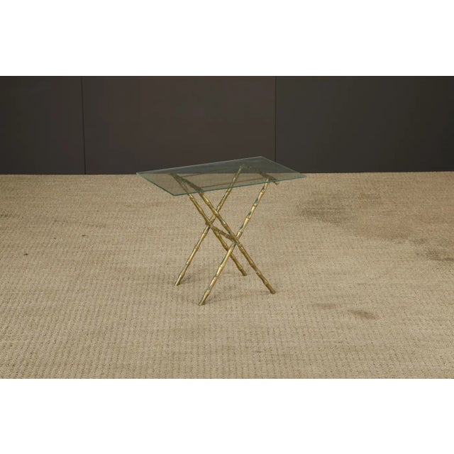 Paint Pepe Mendoza Brass and Turquoise Enamel Folding 'Bamboo' Side Table, 1950s For Sale - Image 7 of 18