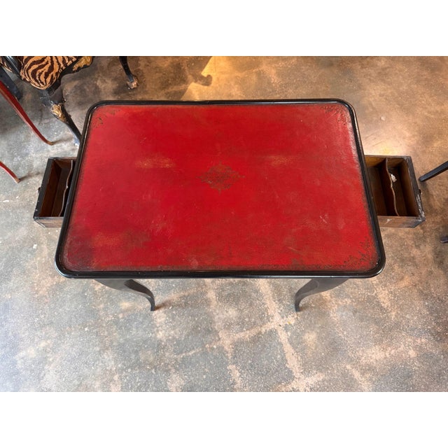 Wood 19th Century Ebonized Side Table With Red Leather Top For Sale - Image 7 of 9