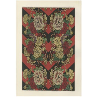 Japanese Floral and Butterfly Textile Pattern, 1880s, Lithograph For Sale
