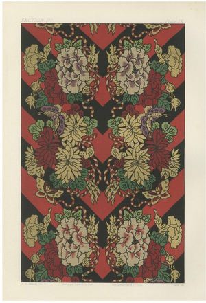 Japanese Floral and Butterfly Textile Pattern, 1880s, Lithograph