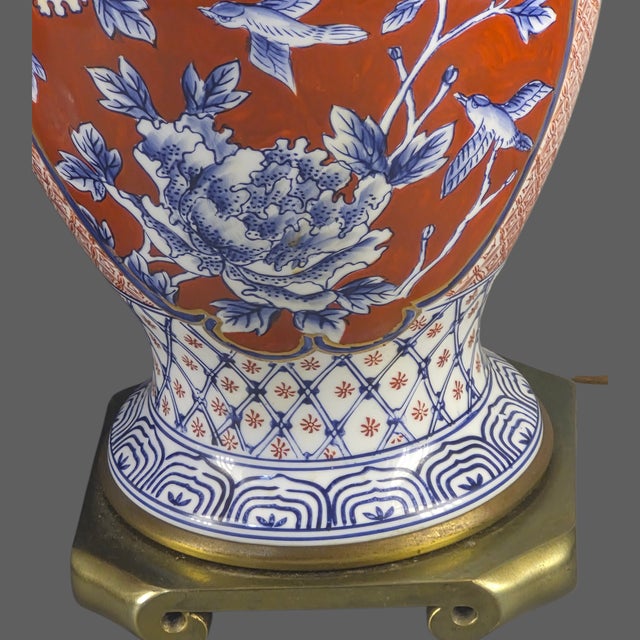 Japanese Vintage Table Lamps Floral Asian Japanese Imari Brass Base - a Pair For Sale - Image 3 of 17