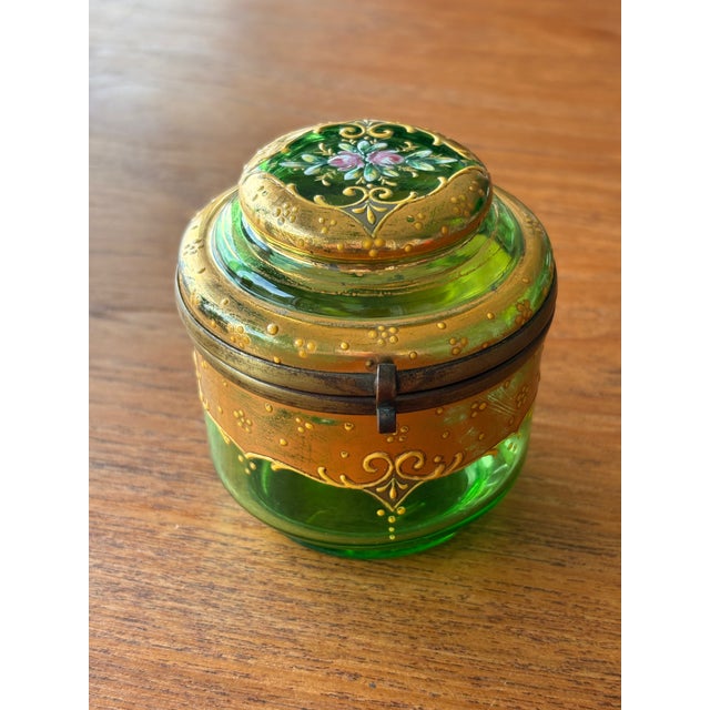 Moser Glassworks Victorian Moser Art Green Glass and Enamel Bohemian Dresser Box For Sale - Image 4 of 13