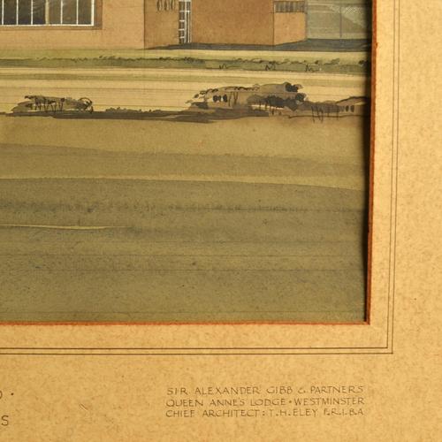 Gibb, Architectural Drawing of British Offices, 1948, Watercolor For Sale - Image 9 of 12