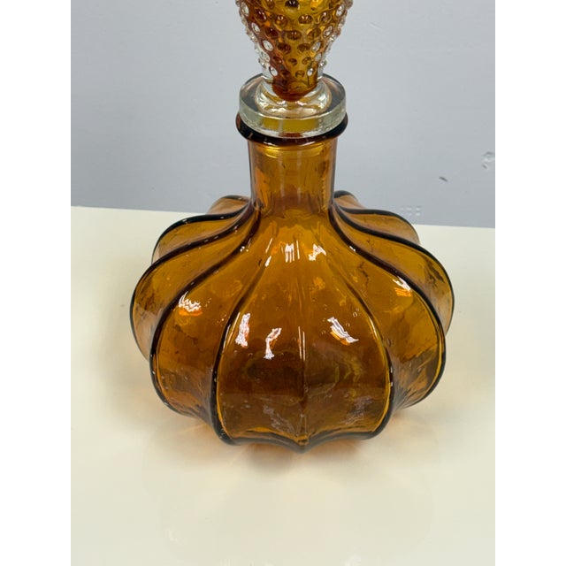 Amber Diamond Star Amber Ribbed Glass Decanter, Vintage For Sale - Image 8 of 12