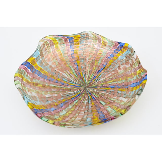 Vintage Murano Latticino Ribbons Large Glass Bowl by Fratelli Toso, Italy, 1960's For Sale - Image 11 of 11