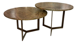Round Forest Green Marble Tables, 2010s, Set of 2
