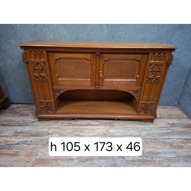 Brown Large Antique 20th Century Gothic Oak Sideboard For Sale - Image 8 of 9