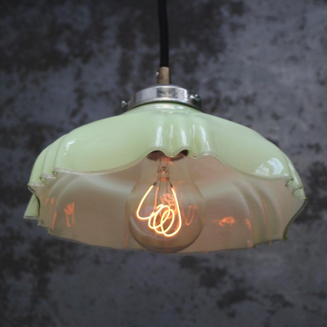 French Green Opaline Glass Pendant Lamp For Sale - Image 6 of 7