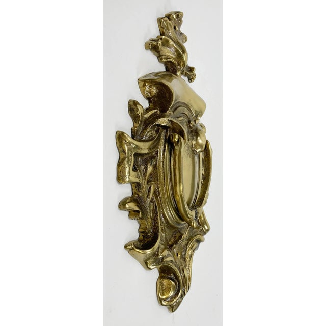 Traditional Vintage Scrolled Cast Brass Door Knocker For Sale - Image 3 of 5