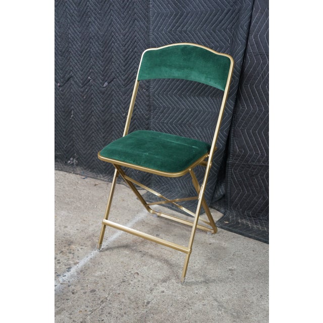 Mid 20th Century A. Fritz + Co Mid Century Gold Frame & Green Velvet Metal Folding Chairs Modern For Sale - Image 6 of 16