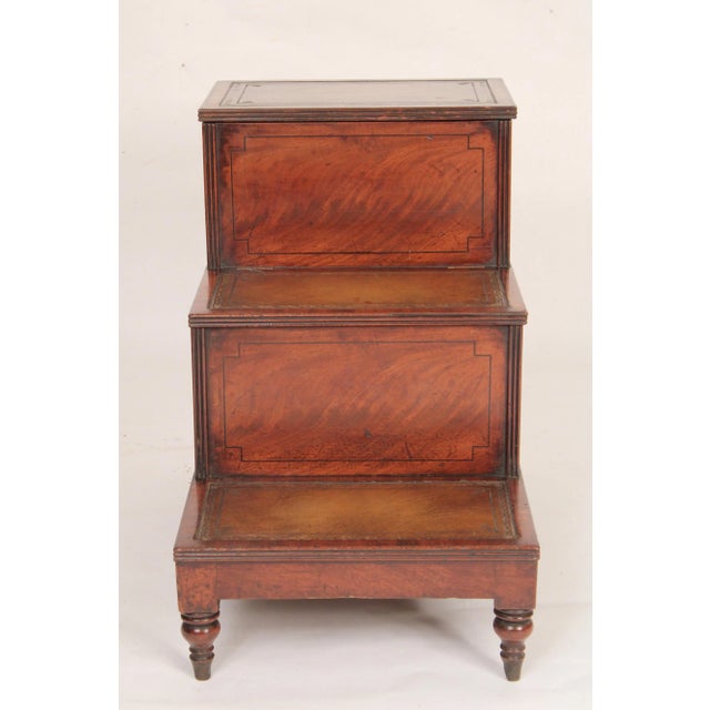 Antique George III style mahogany and oak bedside table, 19th century. With tooled leather steps, nicely figured mahogany...