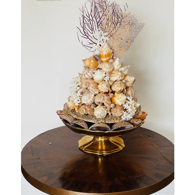 Fabulous sea Shell topiary arrangement on a gold cake stand.