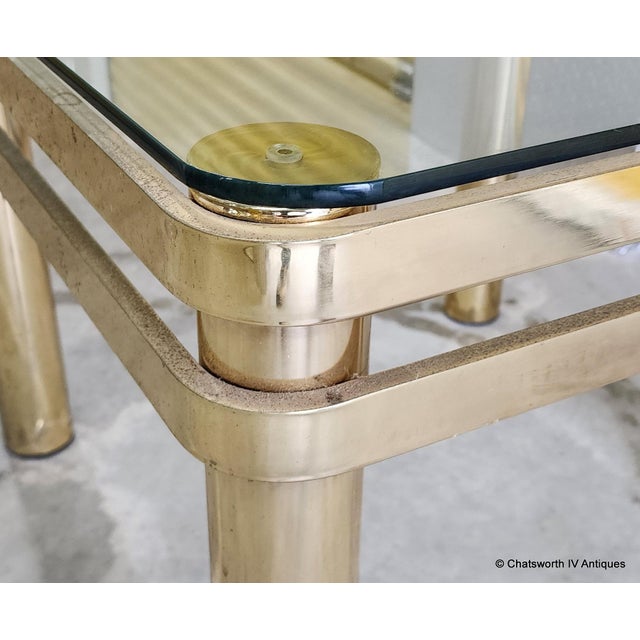 Vintage Brass Hollywood Regency Style Modern Contemporary Glass Top End Table 1 of 2 For Sale - Image 9 of 15