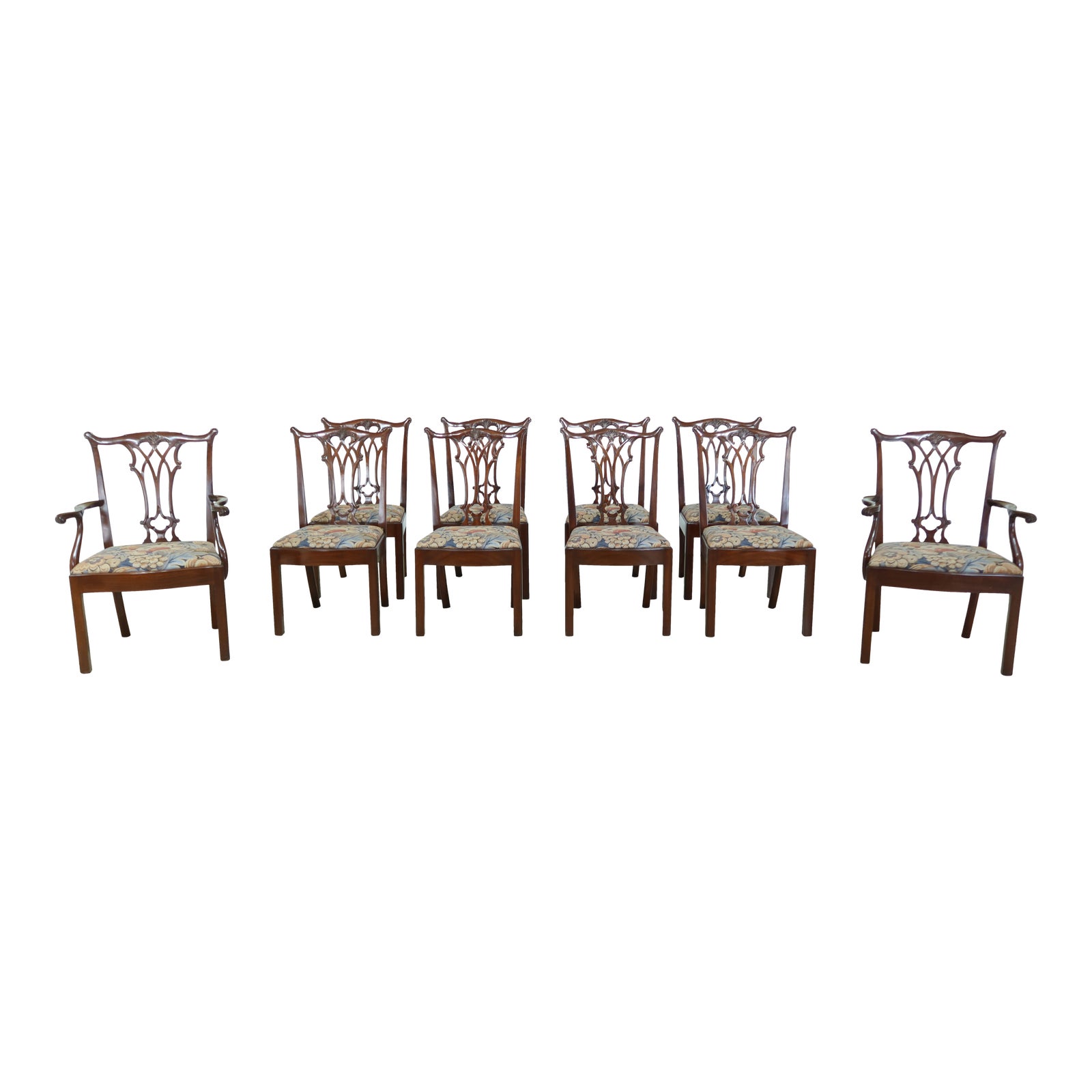 Set Of 10 Karges Chippendale Mahogany Dining Room Chairs Chairish