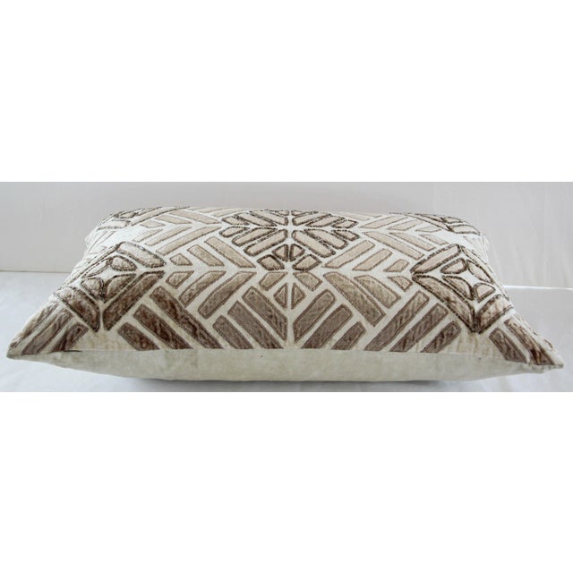 Islamic Vintage Taupe and Ivory Cut Velvet Pillow With Metallic Beads For Sale - Image 3 of 13