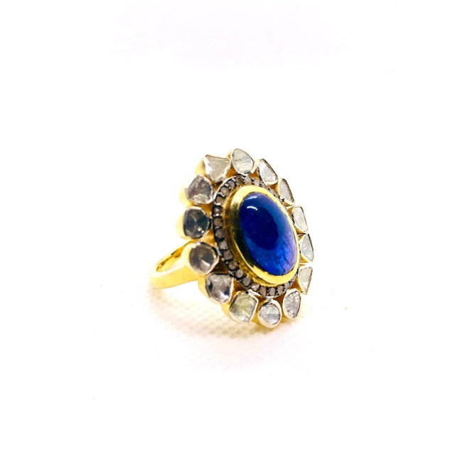 Bochic “Orient” Vintage Rose Cut Diamond & Tanzanite Ring Set 18K Gold & Silver Natural Tanzanite 6.00 Carats Natural Rose...