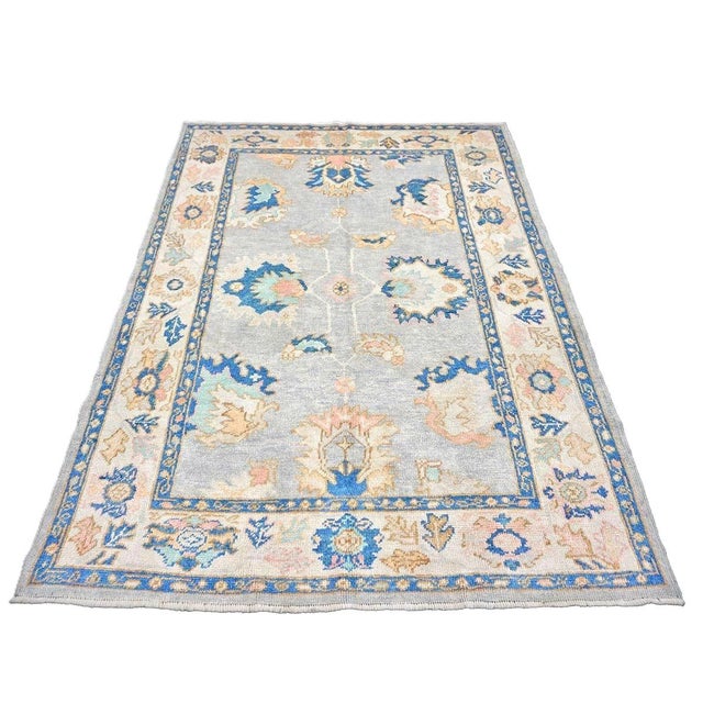 Textile 21st Century Turkish Oushak 5X7 Gray, Ivory & Slate Blue Handmade Area Rug #1144211 For Sale - Image 7 of 13