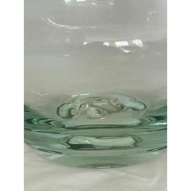 American Retro, Gorgeous, Large Blenko Heavy Clear Art Glass Vase 9.25” With Original Label For Sale - Image 3 of 4