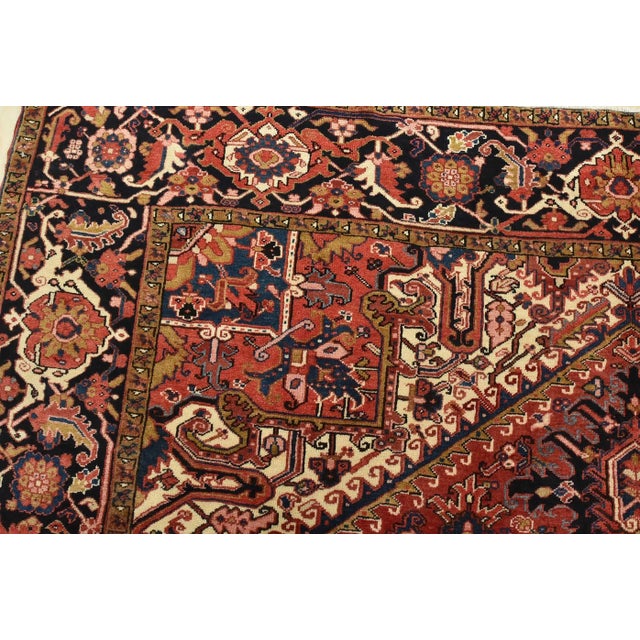 Textile Heriz Rug 9'7'' X 12'5'' Red Wool Vintage Tribal Hand-Knotted Oriental Carpet For Sale - Image 7 of 15