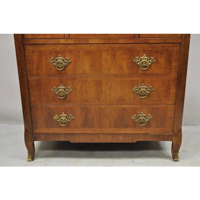 Vintage Henredon French Louis XV Style Banded Walnut Tall Chest Dresser For Sale In Philadelphia - Image 6 of 12