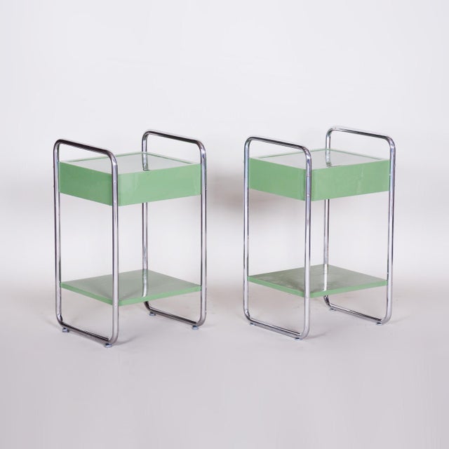 Metal Bauhaus Side Tables in Chrome-Plated Steel and Wood, Czech, 1930s, Set of 2 For Sale - Image 7 of 18