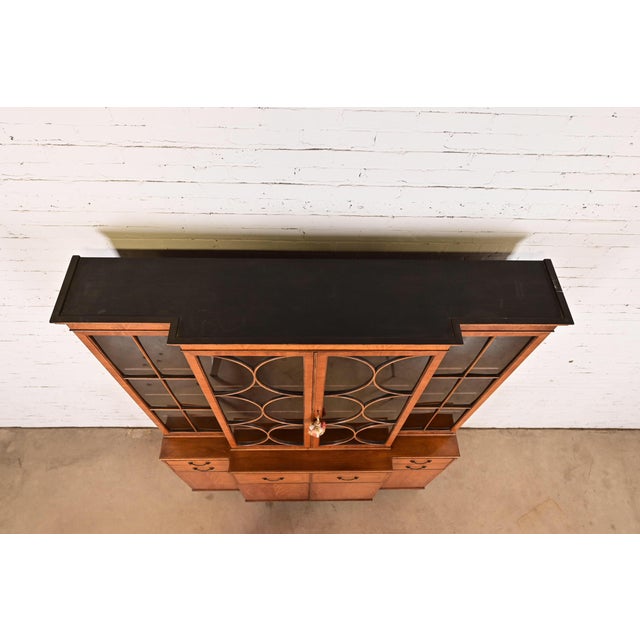 Baker Furniture Georgian Inlaid Mahogany Breakfront Bookcase Cabinet With Drop Front Secretary Desk, Circa 1960s For Sale - Image 11 of 14